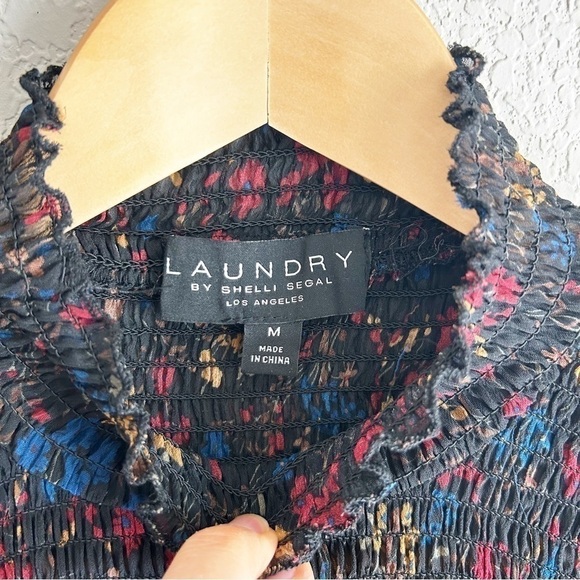 Laundry by Shelli Segal Floral Smocked Blouse High Neck - Picture 3 of 11